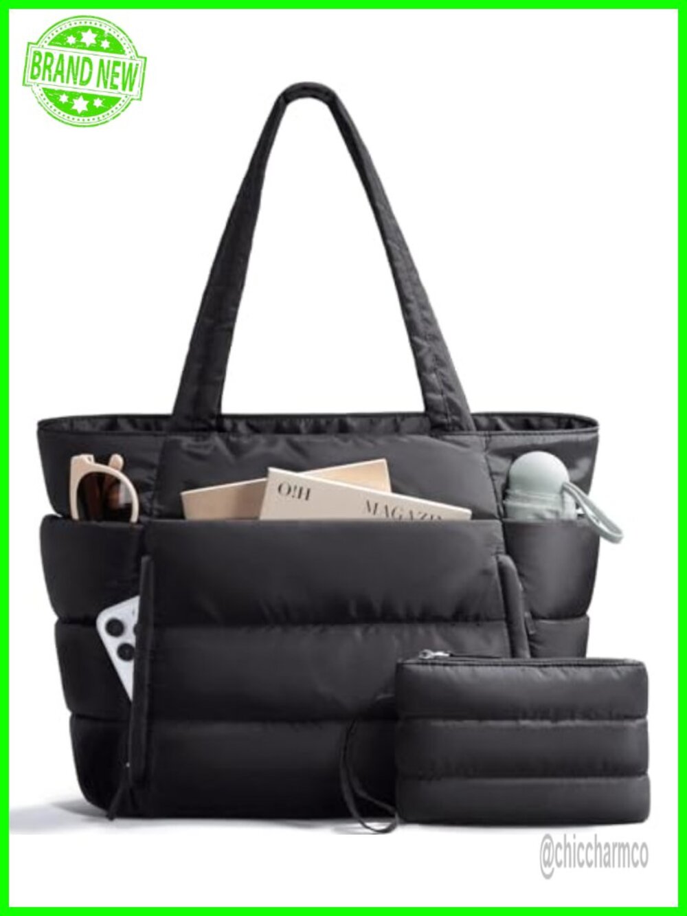 Puffer Tote Bag for Women Lightweight Puffy Travel Gym Work Bag